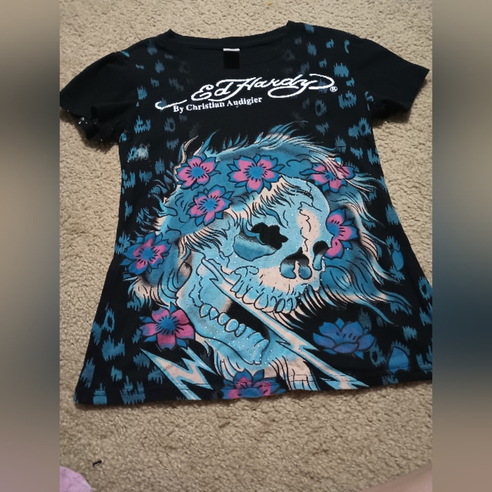Vintage Y2K Ed Hardy Skull Graphic T-shirt girls XL